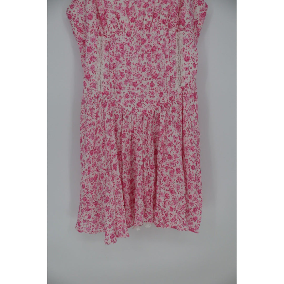Sky to Moon Pink Floral Lace Trim Cami Dress Size L