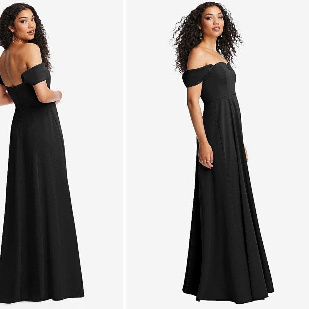 Dessy Collection Off-The-Shoulder Pleated Cap Sleeve A-Line Maxi Dress Size 14