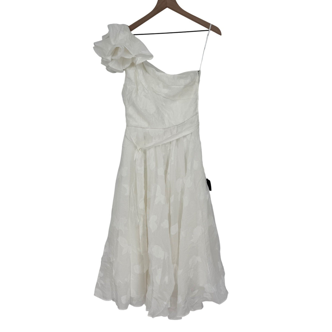 Lulus Sweet Definition White Burnout Ruffled One-Shoulder Midi Dress Size M
