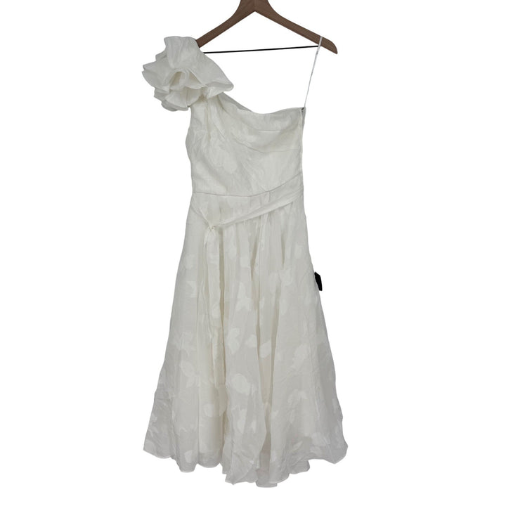 Lulus Sweet Definition White Burnout Ruffled One-Shoulder Midi Dress Size M