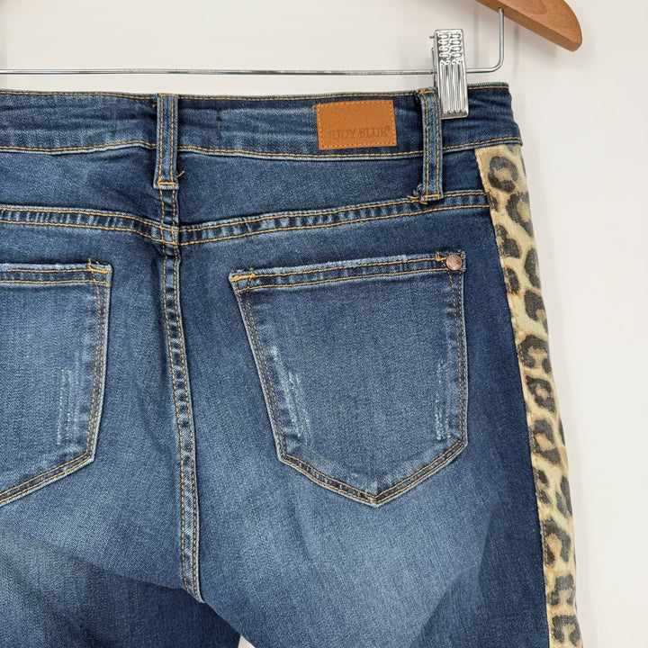 Judy Blue Jeans Womens 7/28 Blue Denim Logo Skinny Leg Leopard Print Side Stripe