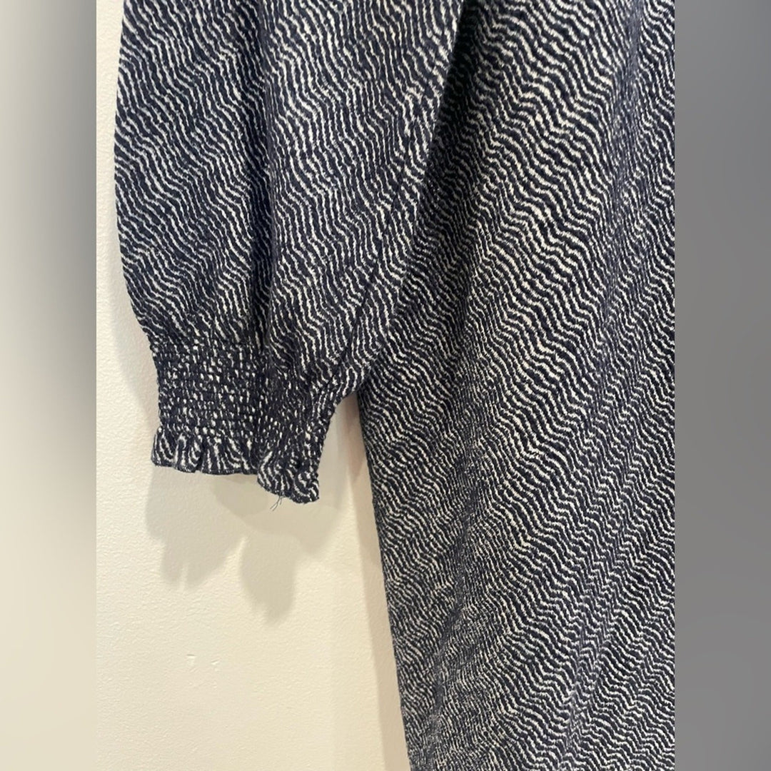 Sita Mur Sweatshirt Blue Jacquard Long Sleeve Shift Dress Size M