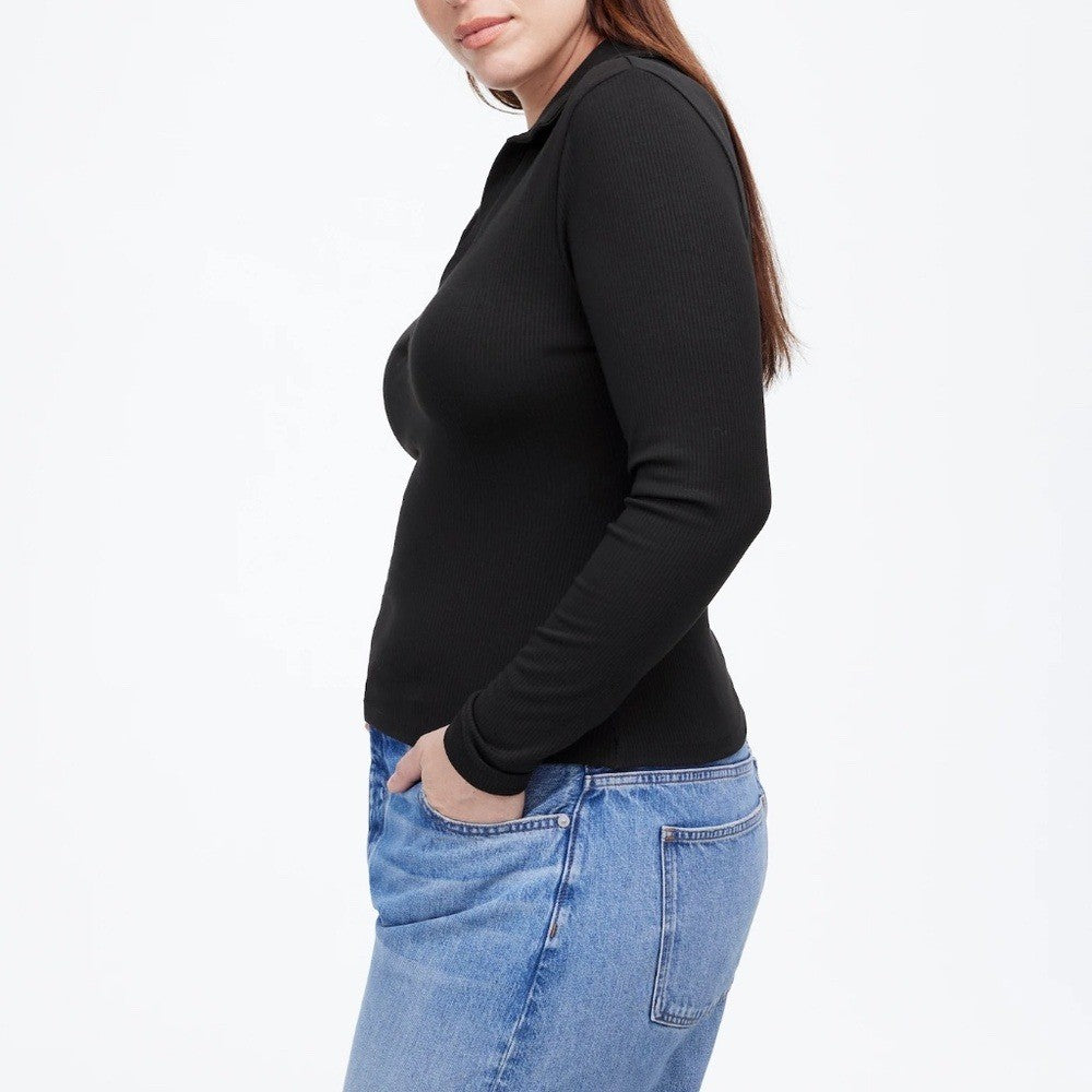 Madewell Drapey Rib Long-Sleeve Polo Top Size XXS
