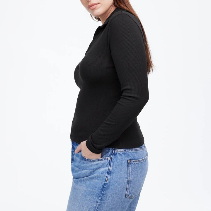 Madewell Drapey Rib Long-Sleeve Polo Top Size XXS