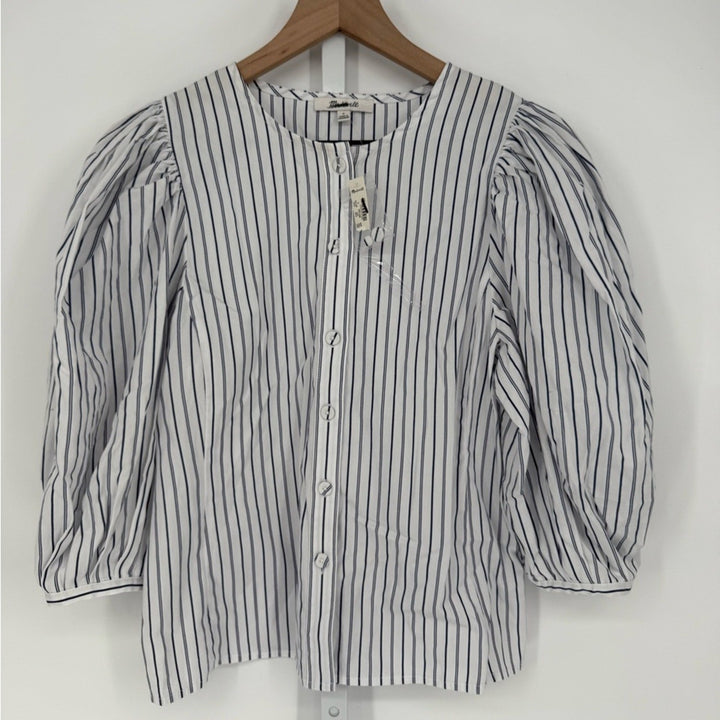 Madewell Puff-Sleeve Button-Up Top in Stripe Size 0