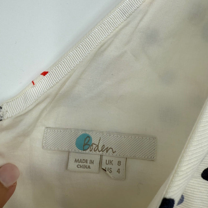 Boden Sinead Fitted Sleeveless Top Polka Dot Print Blouse Ivory Blue Red Size 4