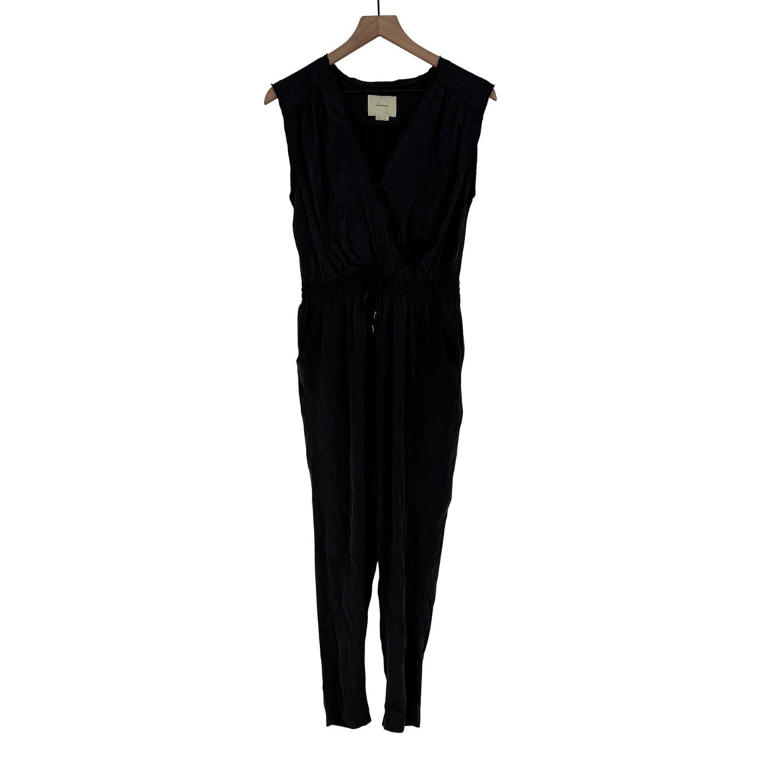 eleven*sixes Black Sleeveless V Neck Wrap Style Drawstring Waist Jumpsuit