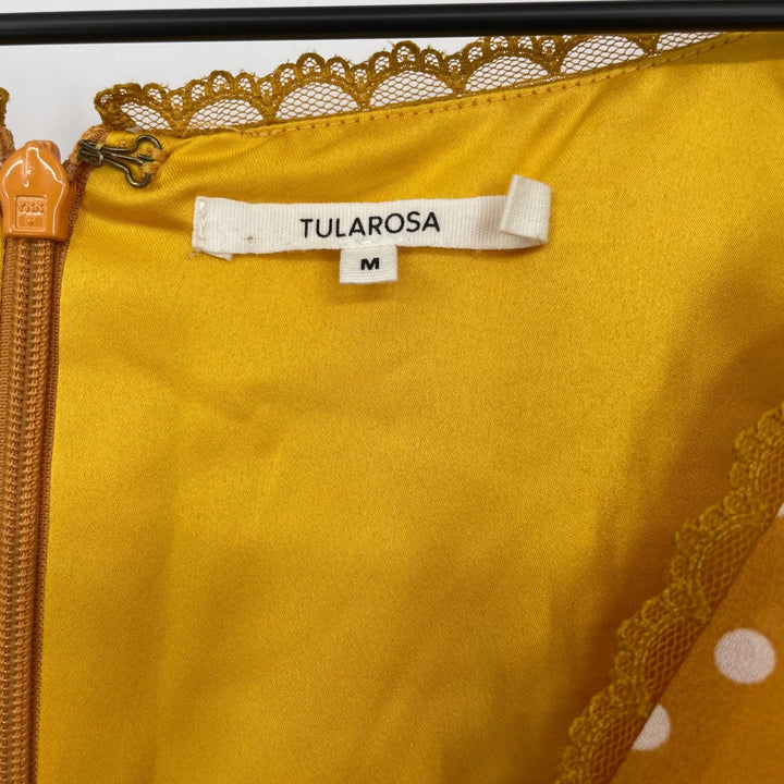 TULAROSA Mustard Yellow Polka Dot Ruffle Sleeve Wrap Dress Size M