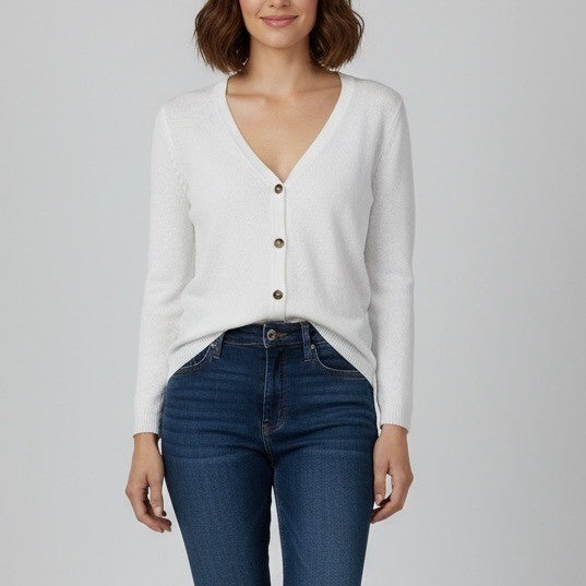 J.Jill White Linen Blend Long Sleeve Button Front Cardigan Sweater Size S