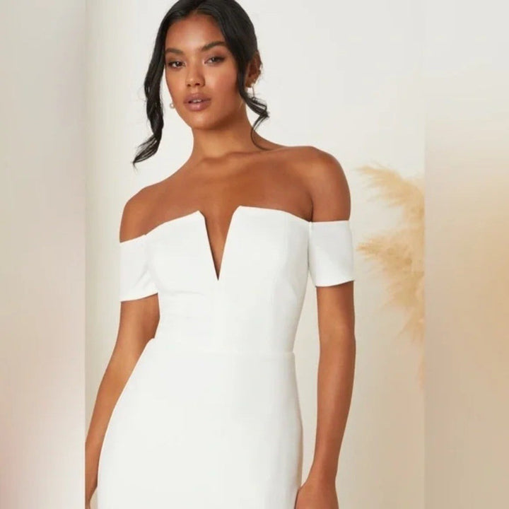 Lulus Loveliest Aura White Off-The-Shoulder Mermaid Maxi Dress Size M