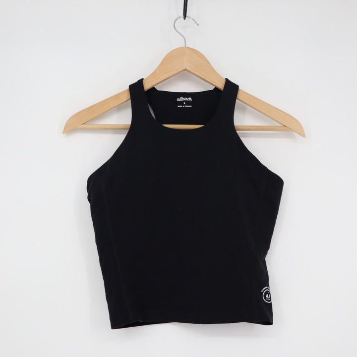 allbirds Black Ribbed Racerback Crop Tank Top Size S Made in Vietnam Carbon
