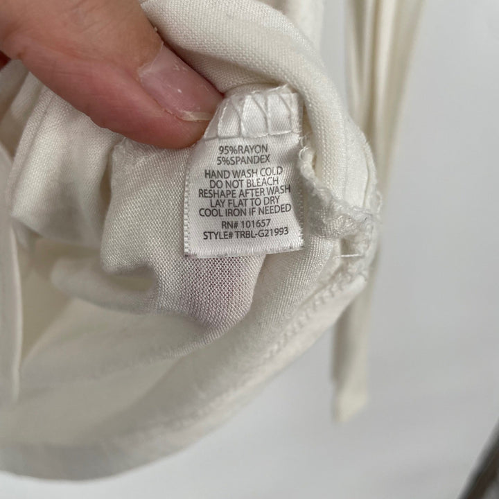 Yesics Cream V Neck Long Sleeve Basic Top Size S Rayon Spandex