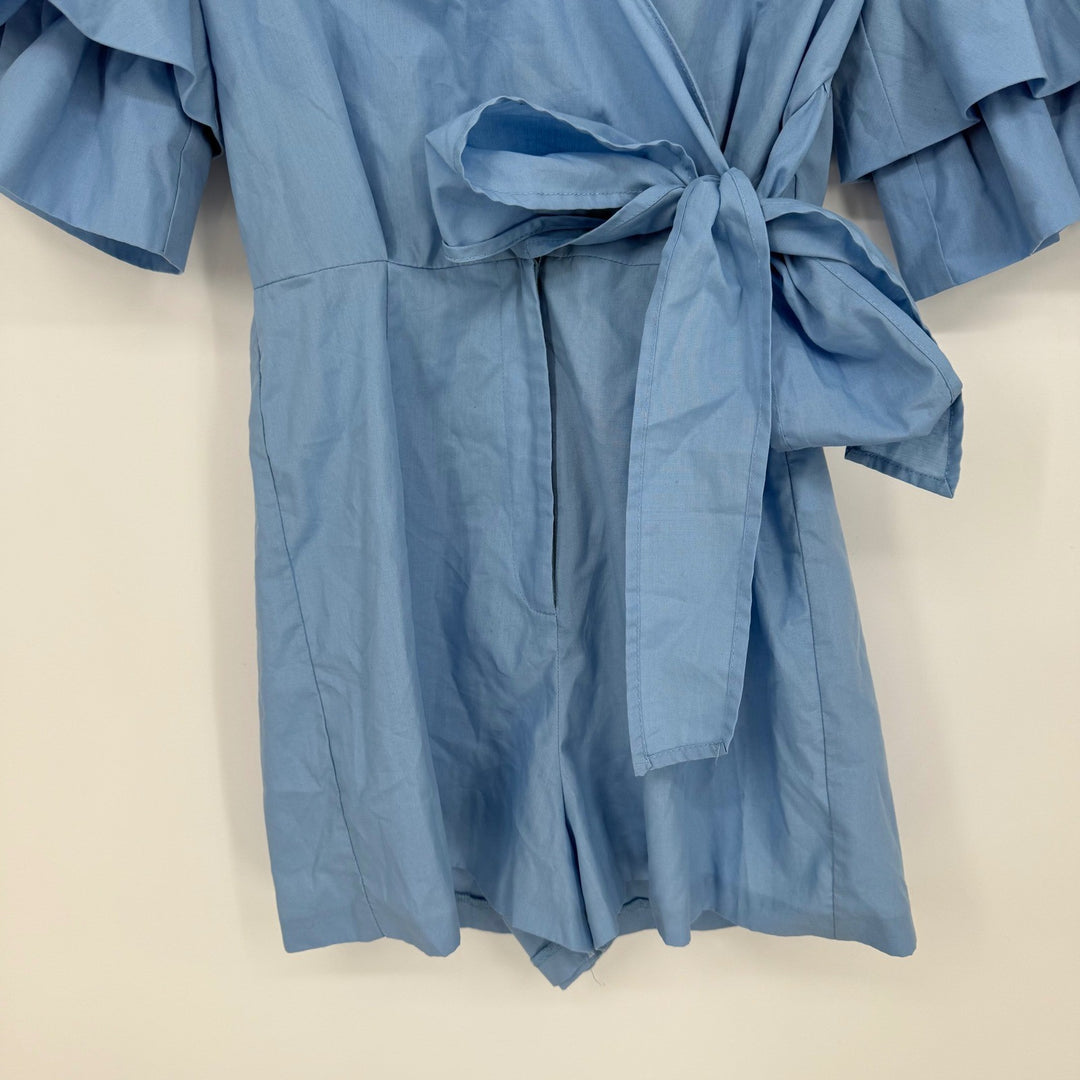 Blue Ruffle Sleeve Wrap Romper Jumpsuit Topshop Size 4