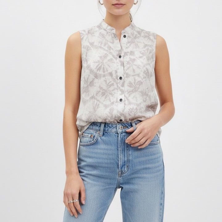 Alternative Blouse Top Womens XS Gray Tie Dye Button Front Sleeveless Back Slit