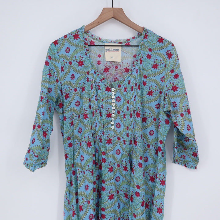 Gallabia Urban Casual Kaftan Dress Blue Red Floral Print XL