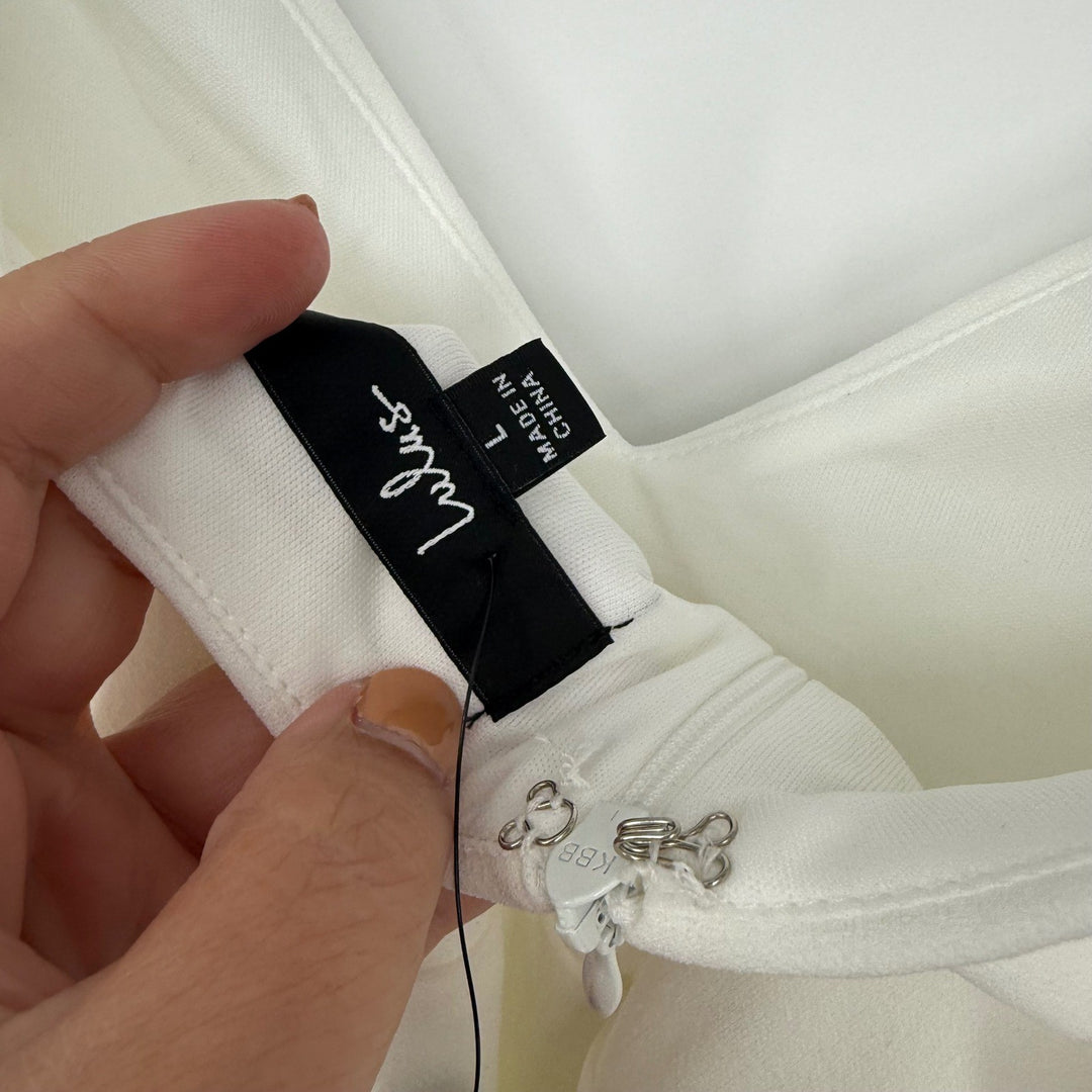 Lulus Certainly Aglow White Organza Pearl Tie-Strap V-Neck Romper Size L