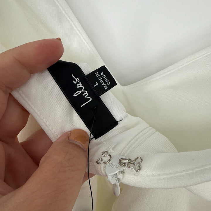 Lulus Certainly Aglow White Organza Pearl Tie-Strap V-Neck Romper Size L