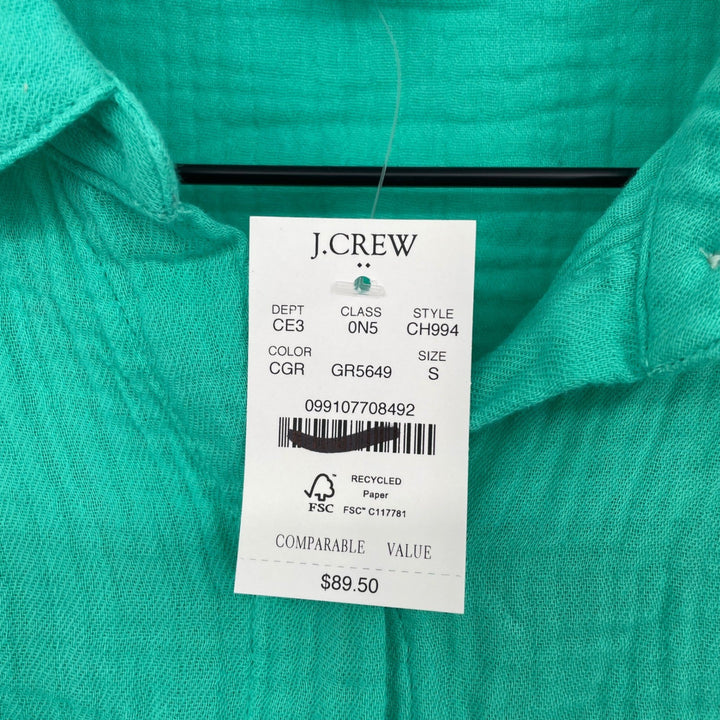 J. Crew Gauze Shirt Emerald Green Button Down Long Sleeve Tunic Size S