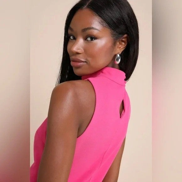 Lulus Eye-Catching Charm Hot Pink Mock Neck Sleeveless Mini Dress Size S