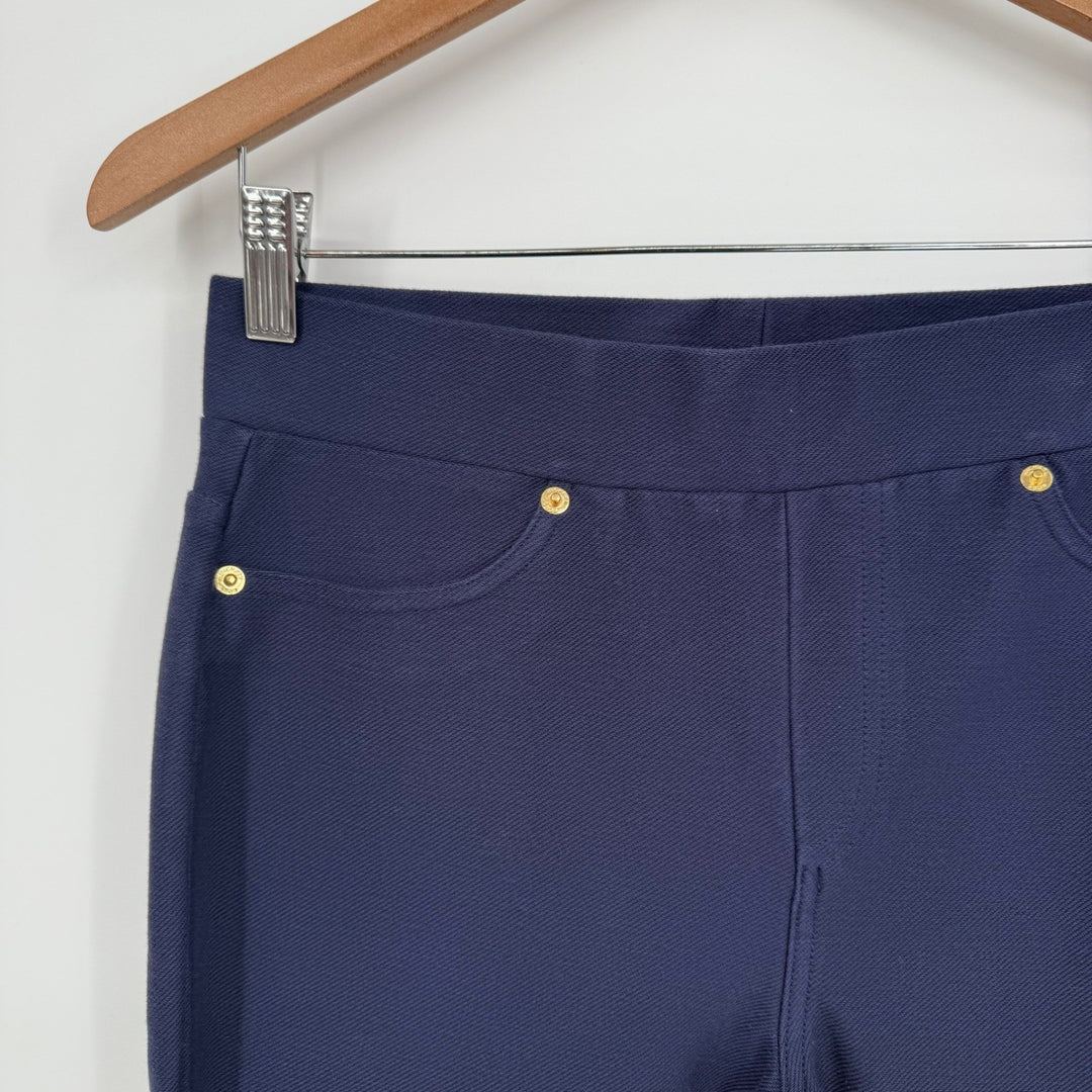 Michael Kors Ponte Knit Navy Blue Pull On Gold Pocket Detail Pants