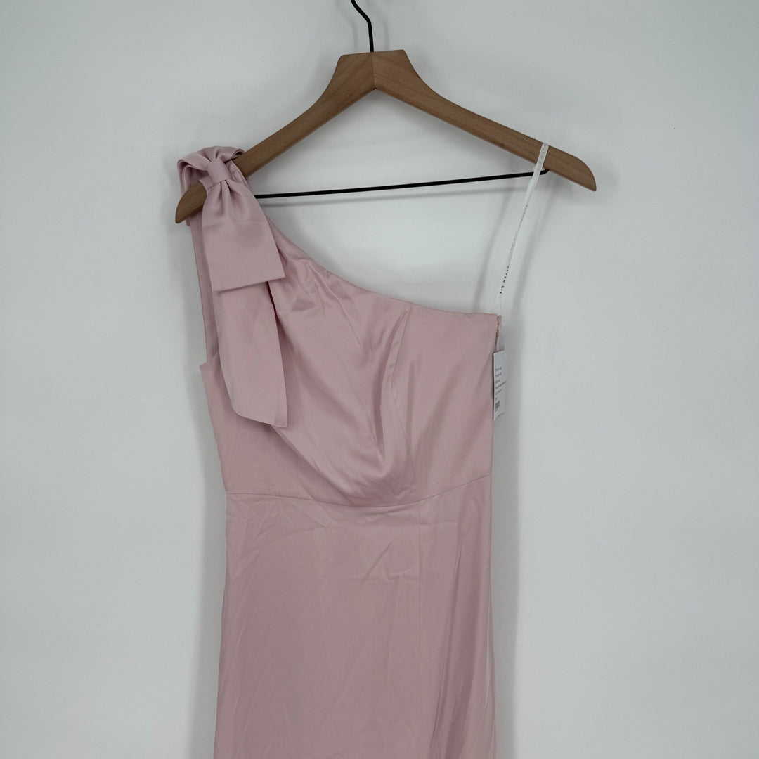 After Six Bow One-Shoulder Fluid Satin Maxi Dress With Full Skirt Size XS