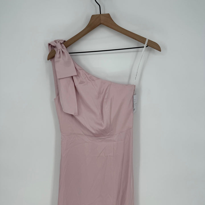 After Six Bow One-Shoulder Fluid Satin Maxi Dress With Full Skirt Size XS