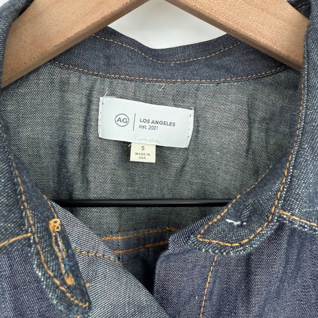 AG Adriano Goldschmied Denim Button Down Shirt Dark Wash Long Sleeve Size S