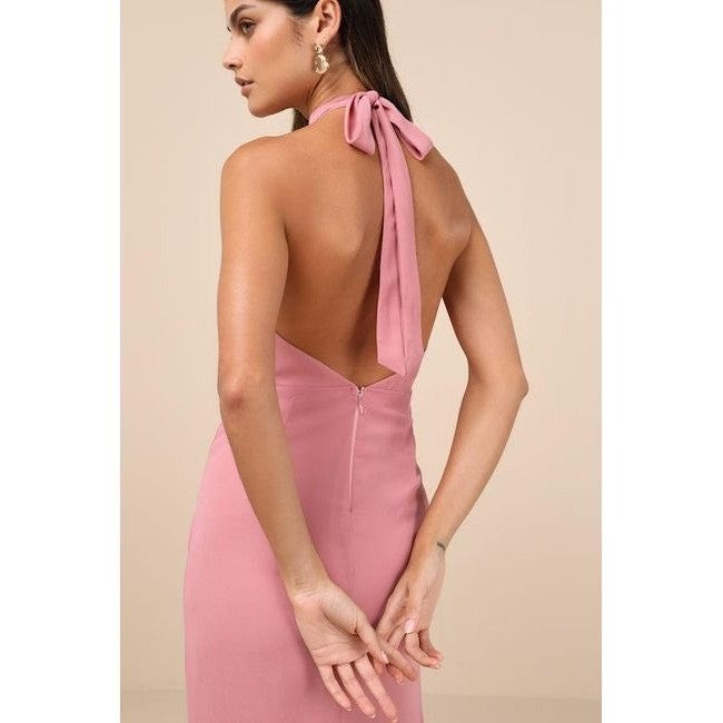 Lulus Captured Your Heart Dusty Rose Halter Maxi Dress Size M