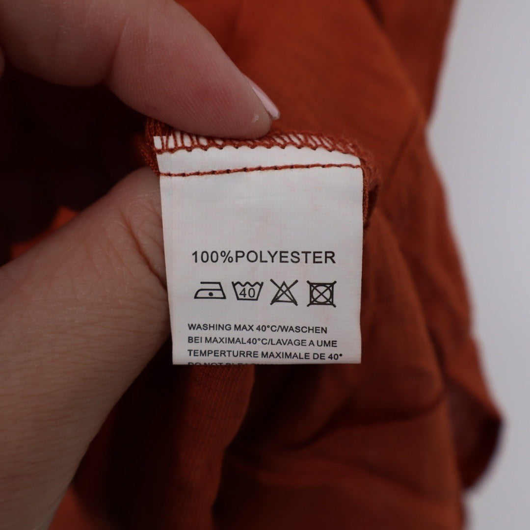 AOLRO Orange Crinkle Tiered Midi Dress Halter Neck Tie Back Size L