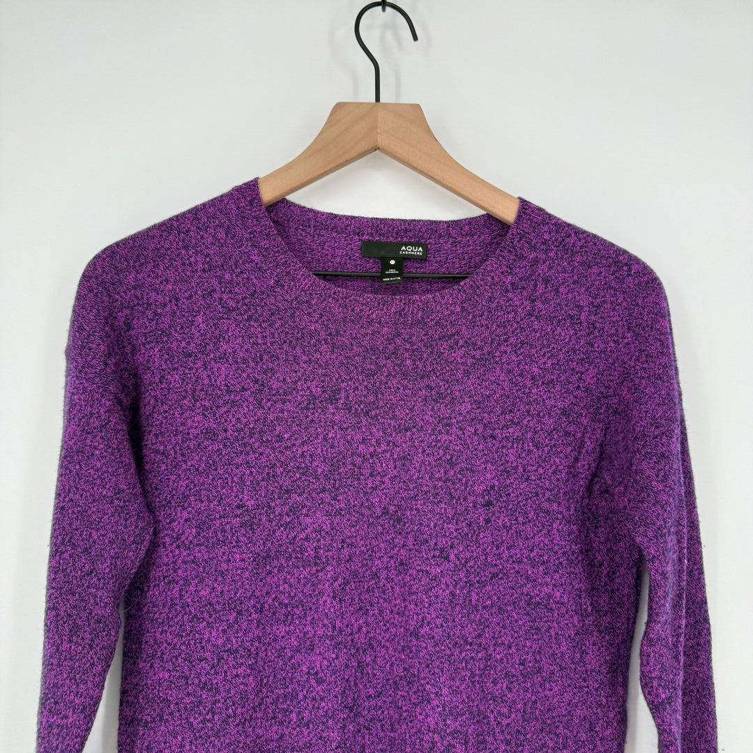 AQUA Cashmere Speckled Purple Crew Neck Sweater Extra Small XS 100% Cashmere