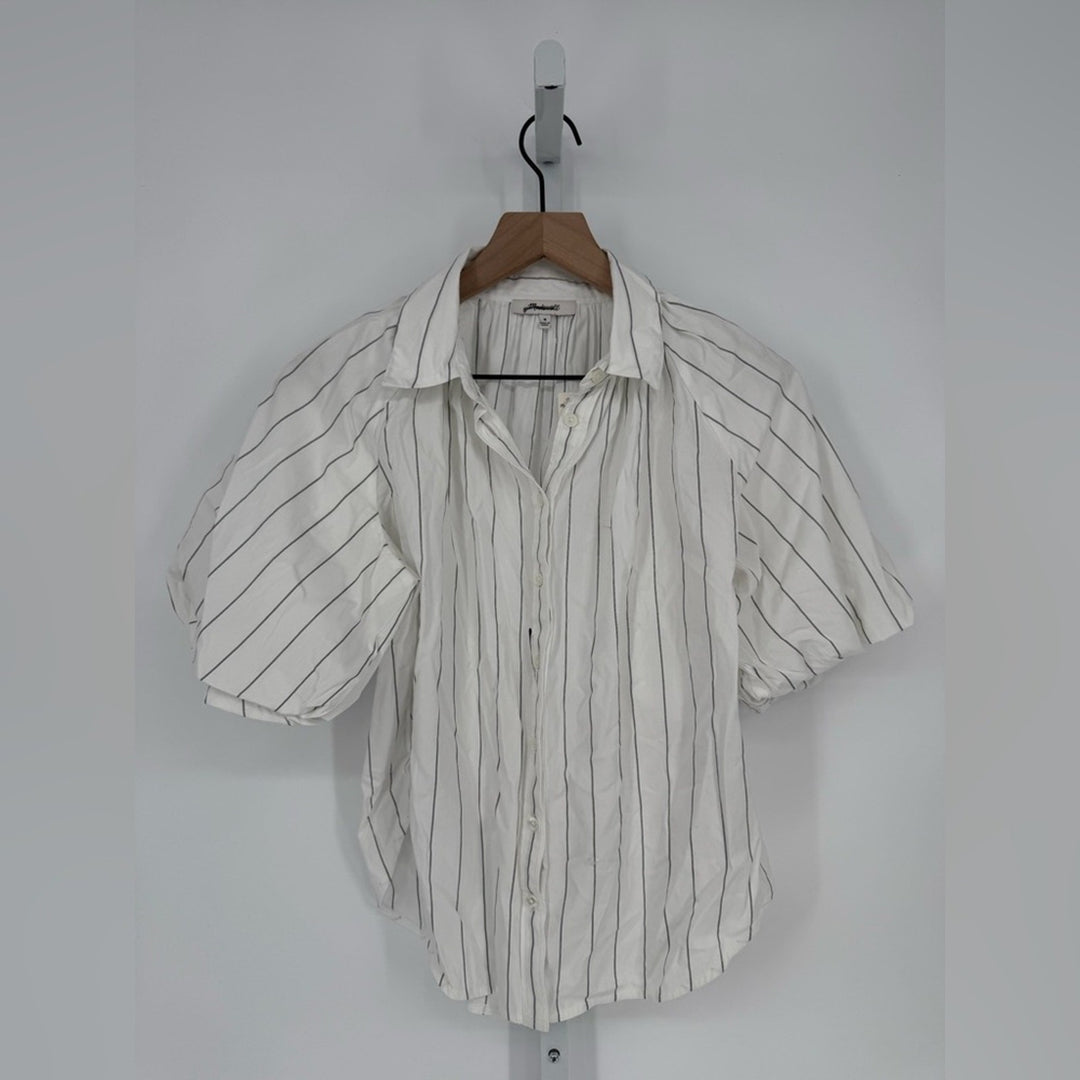 Madewell Shirred Bubble-Sleeve Button-Up Shirt Size M