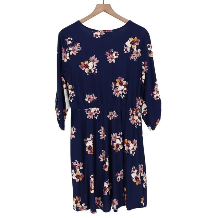 French Grey Murphy Brushed Knit Dress Navy Floral Print Size L