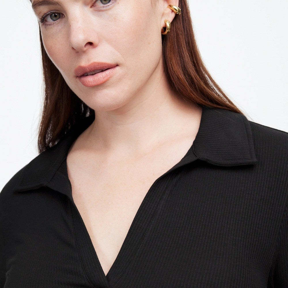 Madewell Drapey Rib Long-Sleeve Polo Top Size XXS