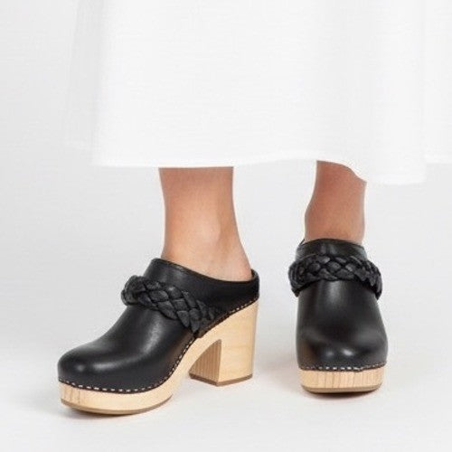 Dolce Vita Hila Leather Clog Mules Black Braided Chunky Heel Size 6.5