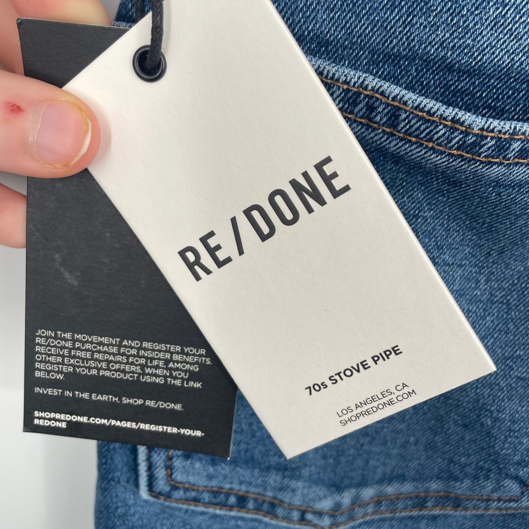 RE/DONE 70s Stove Pipe Jeans True Indigo High Rise Straight Leg Size 23