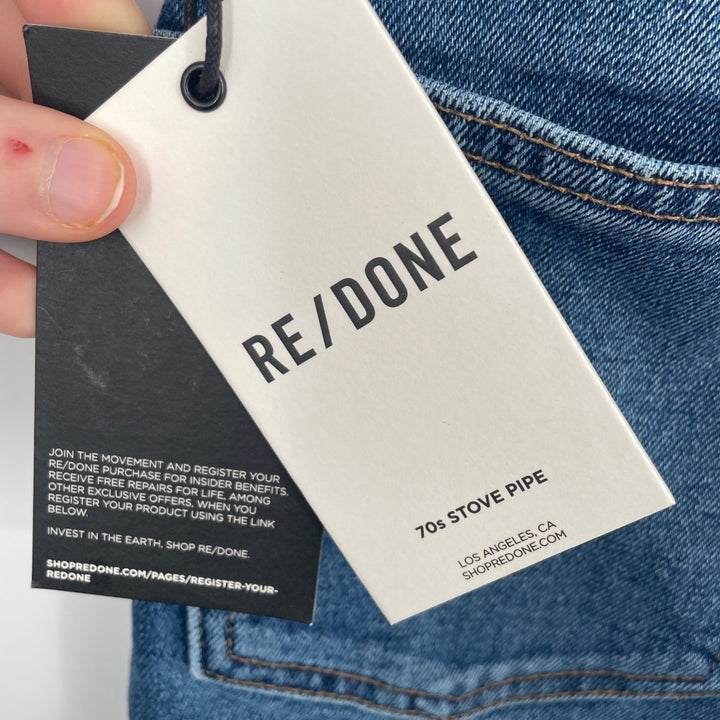 RE/DONE 70s Stove Pipe Jeans True Indigo High Rise Straight Leg Size 23