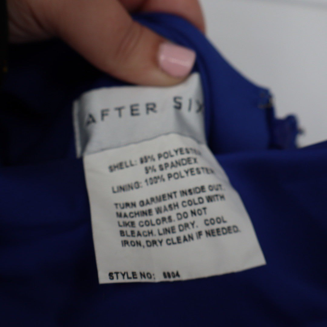 After Six One-Shoulder Cat-Eye Neckline Fit and Flare Satin Maxi Dress Size 4