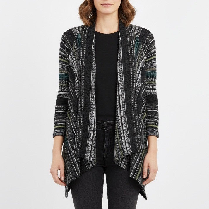 Splendid Women's Black Geometric Print Waterfall Cardigan Sweater Lightweight XS