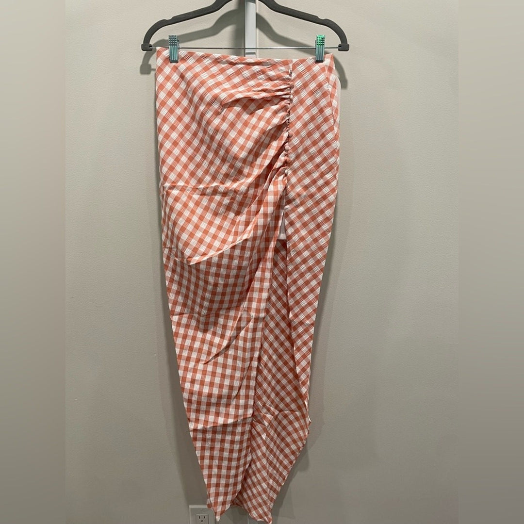 Rumer Bisou Ruched Gingham Maxi Skirt Size S