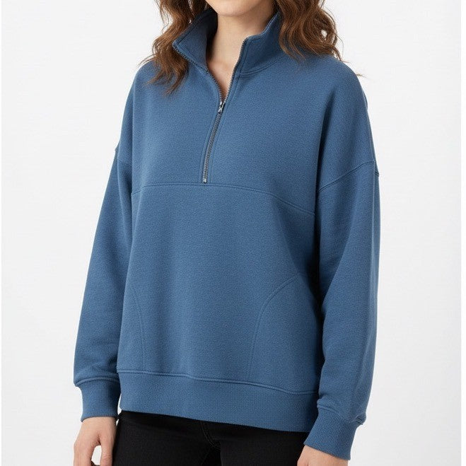 SO The Lounge Life Tunic Blue Quarter Zip Sweatshirt Pullover Size L