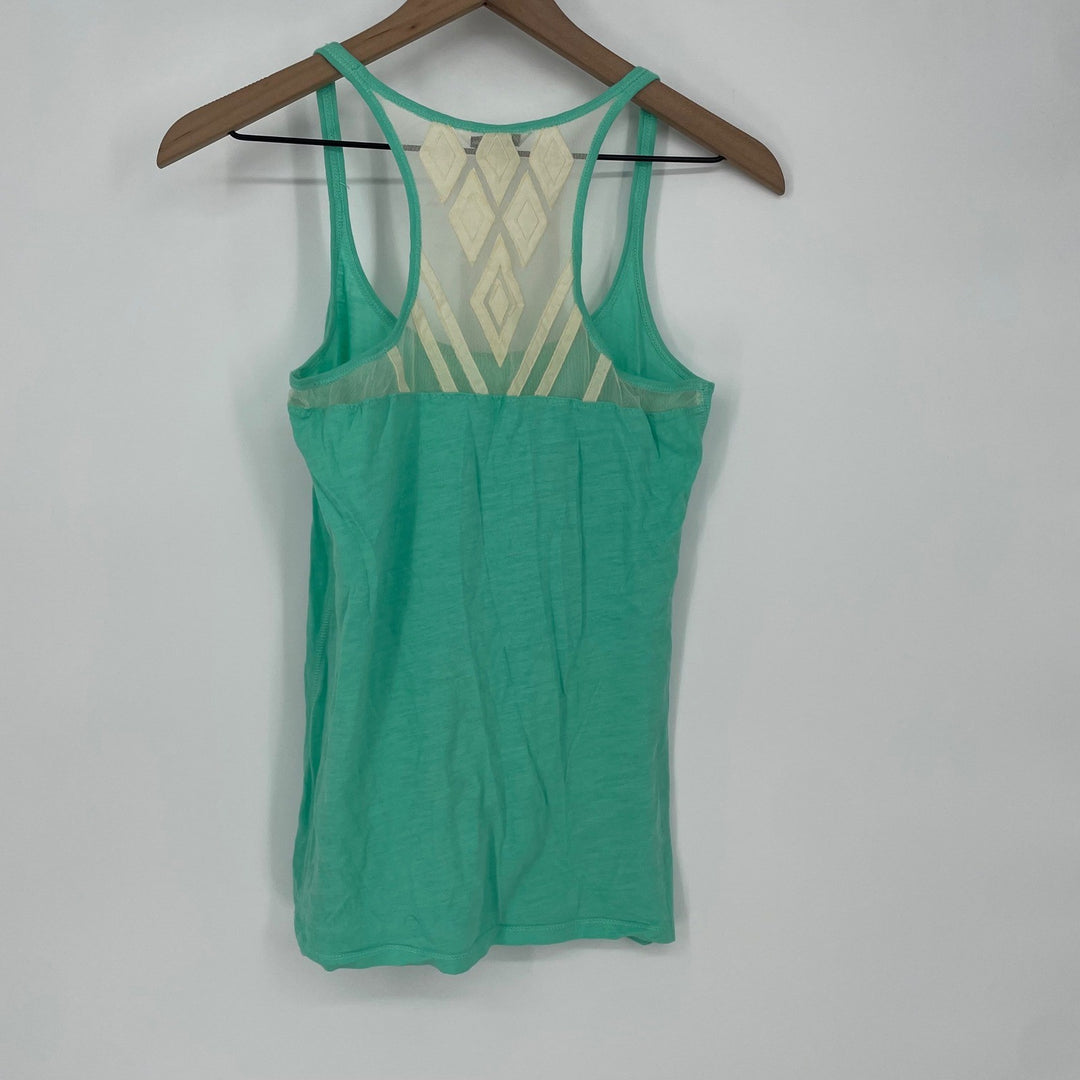 American Eagle Outfitters Teal Diamond Mesh Back Racerback Tank Top S/P