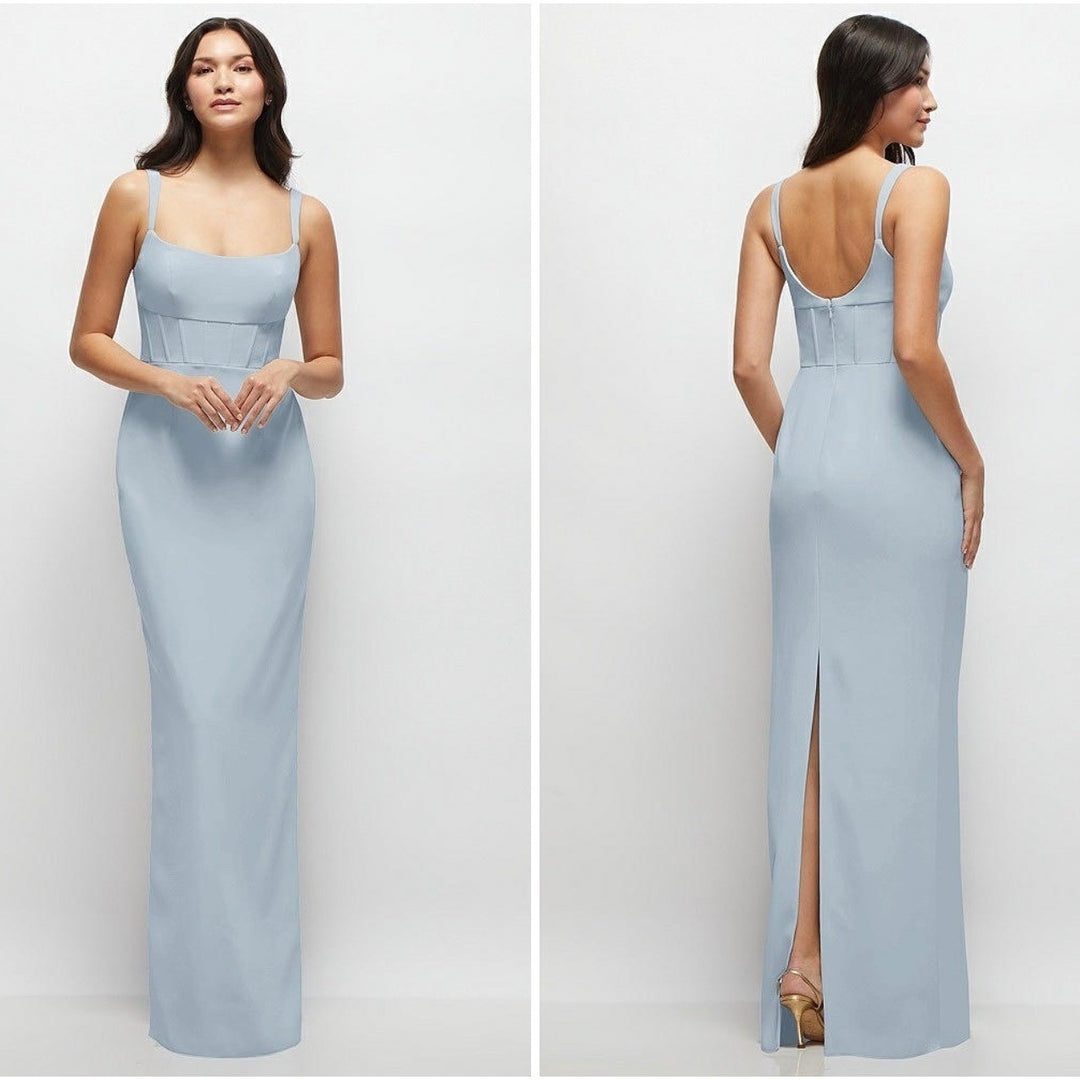 Thread Corset Midriff Crepe Column Maxi Dress In Mist Size 4