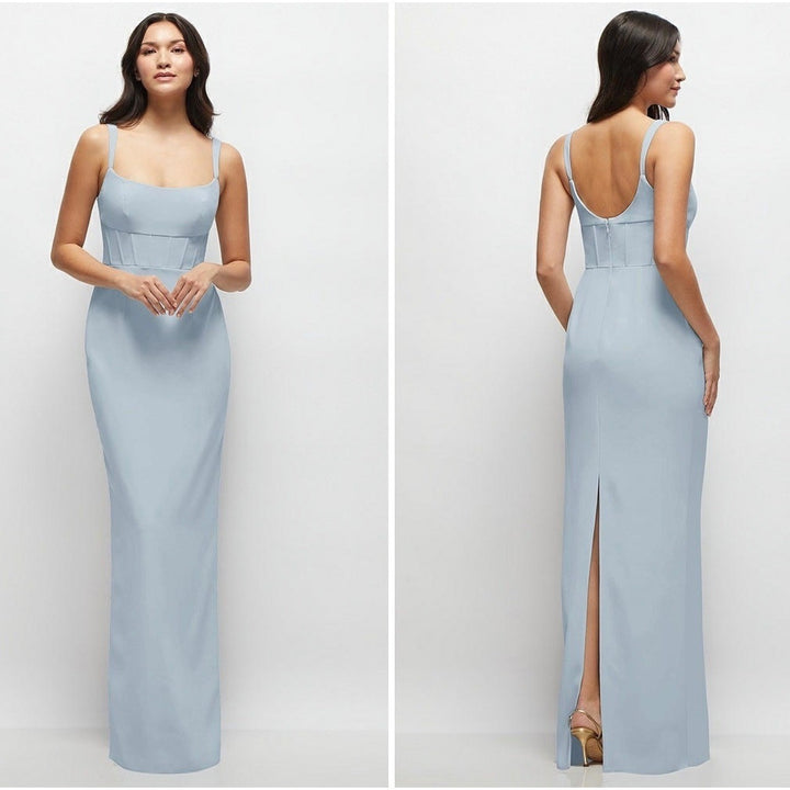 Thread Corset Midriff Crepe Column Maxi Dress In Mist Size 4