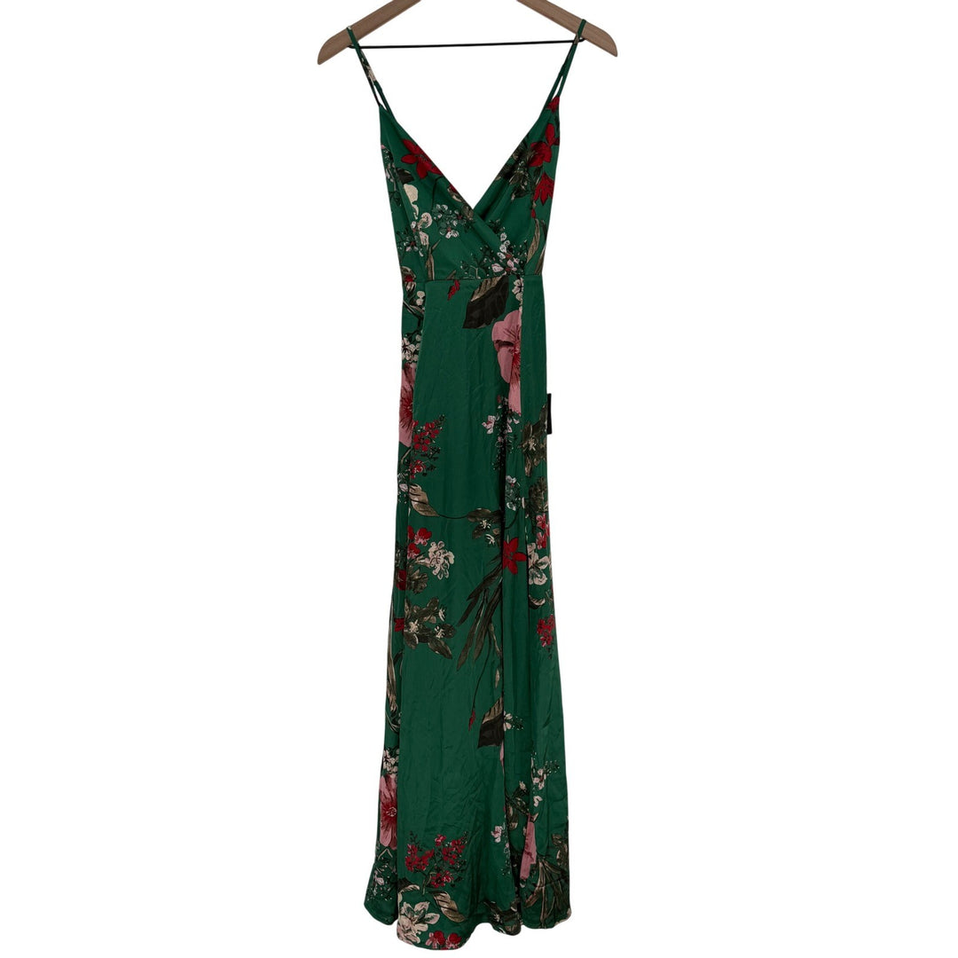 Lulus Still The One Emerald Green Floral Print Satin Maxi Dress Size S
