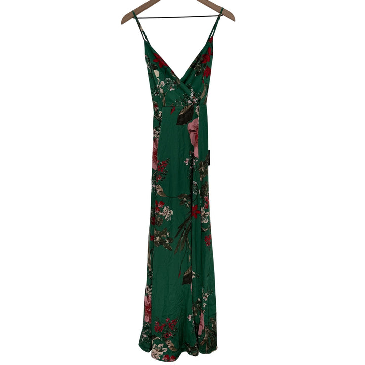 Lulus Still The One Emerald Green Floral Print Satin Maxi Dress Size S