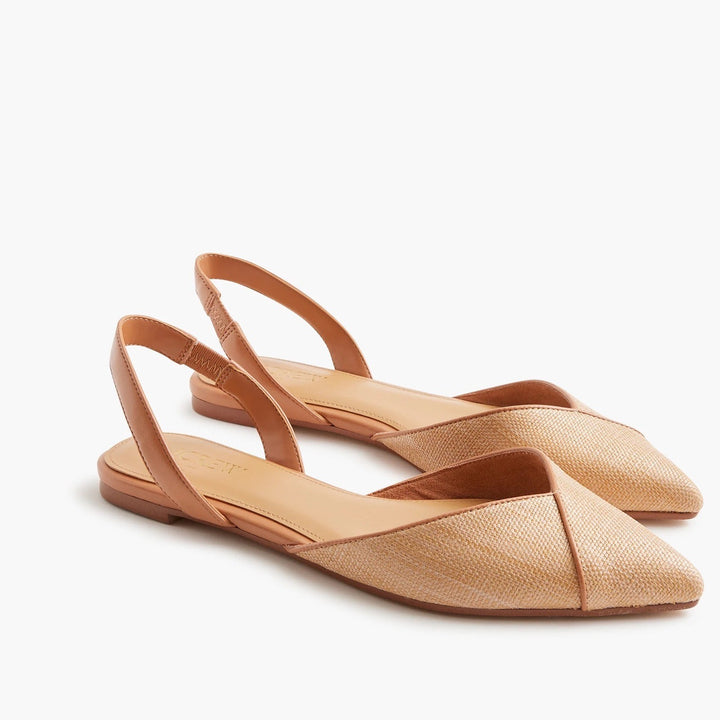 J. Crew Slingback Pointed Toe Flats Straw Raffia Tan Brown Women Size 6M