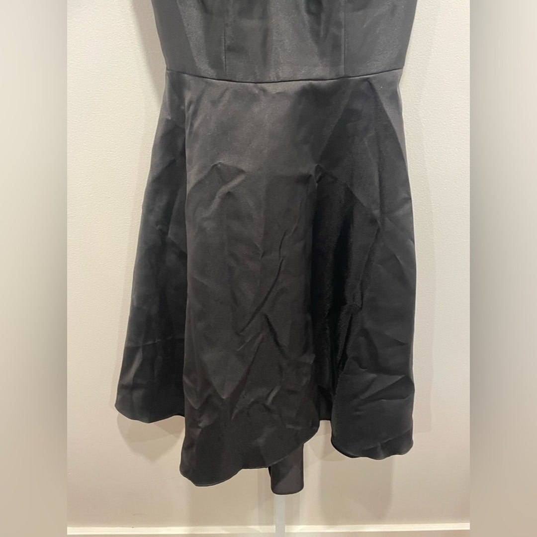 Alfred Sung Bateau Neck Satin High Low Cocktail Dress In Black Size 2