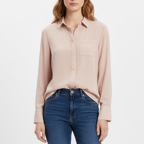 Nine West Women's Pink Button Down Long Sleeve Blouse Shirt Size S