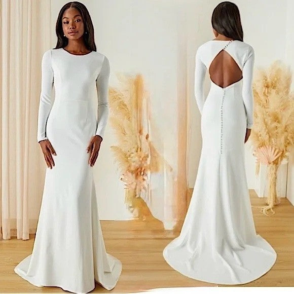 Lulus Eloquent Endearment White Long Sleeve Backless Maxi Dress Size L