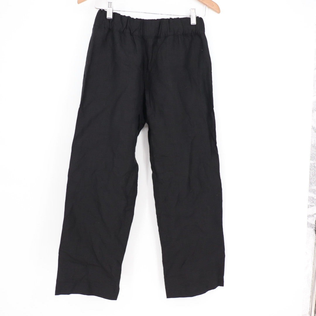 American Giant Black 100 Linen Elastic Waist Cropped Pants Size XS Made In USA